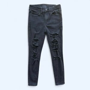 American Eagle Distressed Skinny Denim Hi-Rise Jegging in Black Size 2 Short